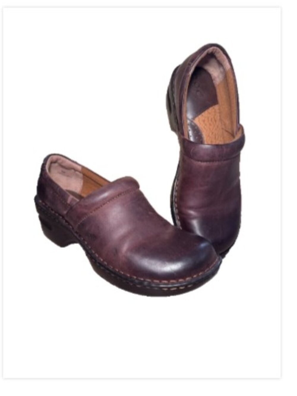 b.o.c. Born Concept Peggy Clogs Brown Leather Slip On Mule Comfort Wedge Shoes